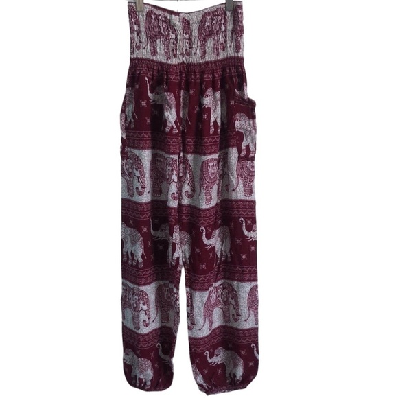Angkor Burgundy Elephant Pants Flowy Boho Pants Size Small - Picture 3 of 12